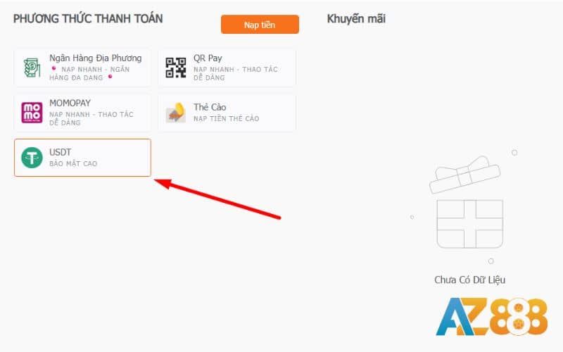 Chọn phương thức thanh toán bằng USDT