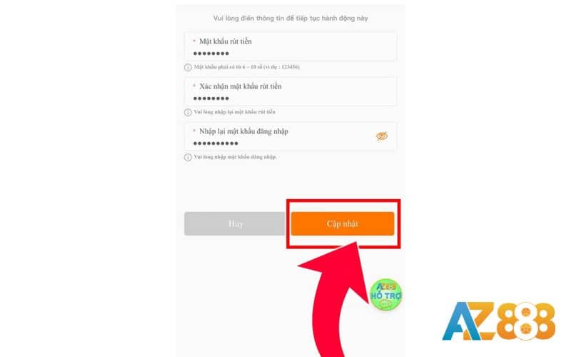 Thêm mật khẩu rút tiền trước khi giao dịch